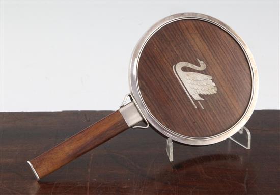 A Georg Jensen rosewood and silver mounted hand mirror, 9.5in.